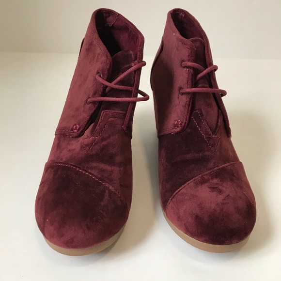 Toms Desert Wedge Velvet Maroon Lace Up Booties 9W - Picture 4 of 8